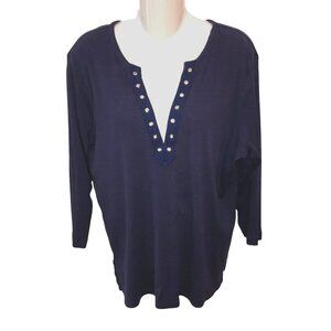 Jason Maxwell 2X Blue Purple 3/4 Sleeve V Neck Henley Thermal Top Shirt Y2K